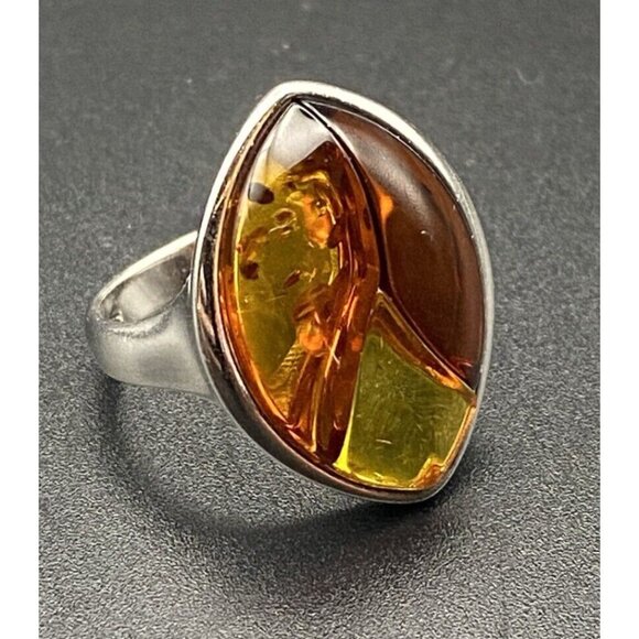 Multi-Color Baltic Amber Ring Size 7.25 925 Sterling Silver 5.4 G 23 h x 17.7 mm - Picture 2 of 16